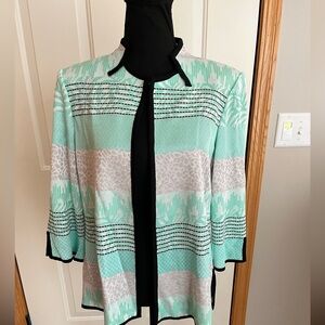 Women’s Ming Wang green gray black open front cardigan sweater jacket. Medium